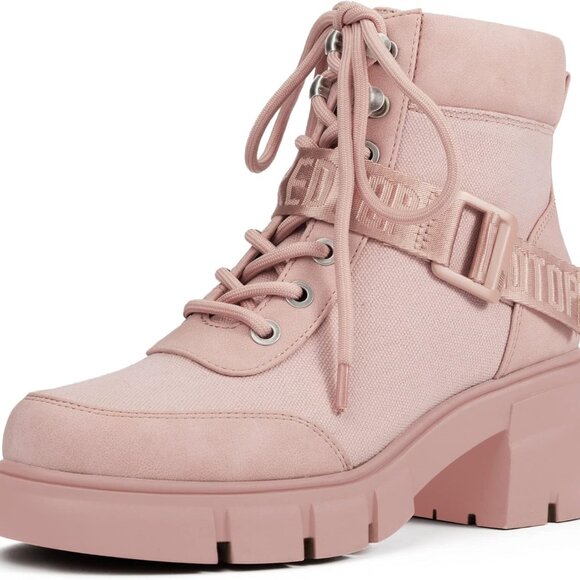 Shoes - Women's Canvas PU Leather Combat Boots Rubber Sole Water Resistant Casual Shoes